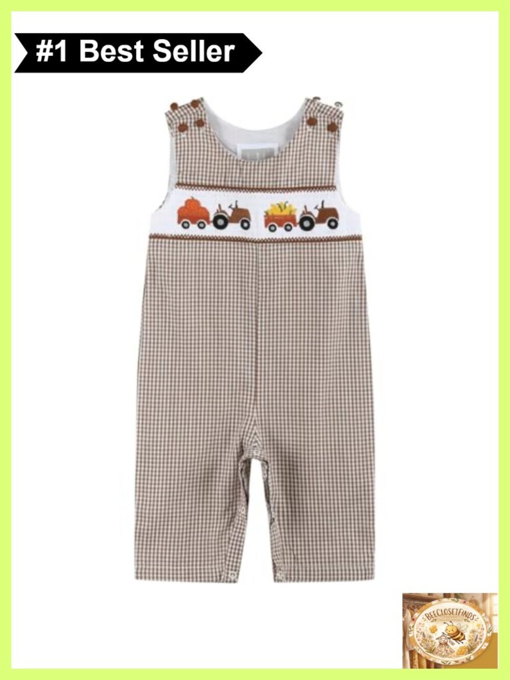 Smocked Thanksgiving Overalls 100% Cotton Baby Boys Gingham Romper